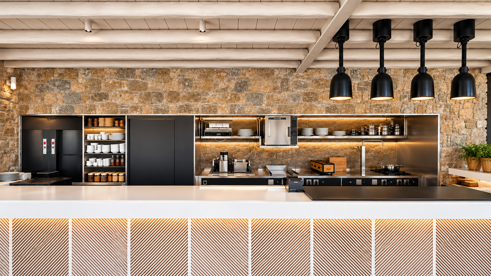 Η XENEX σχεδίασε και εξόπλισε την open kitchen, την κύρια κουζίνα και το bar του Bill & Coo Mykonos, με custom κατασκευές και επαγγελματικό εξοπλισμό.