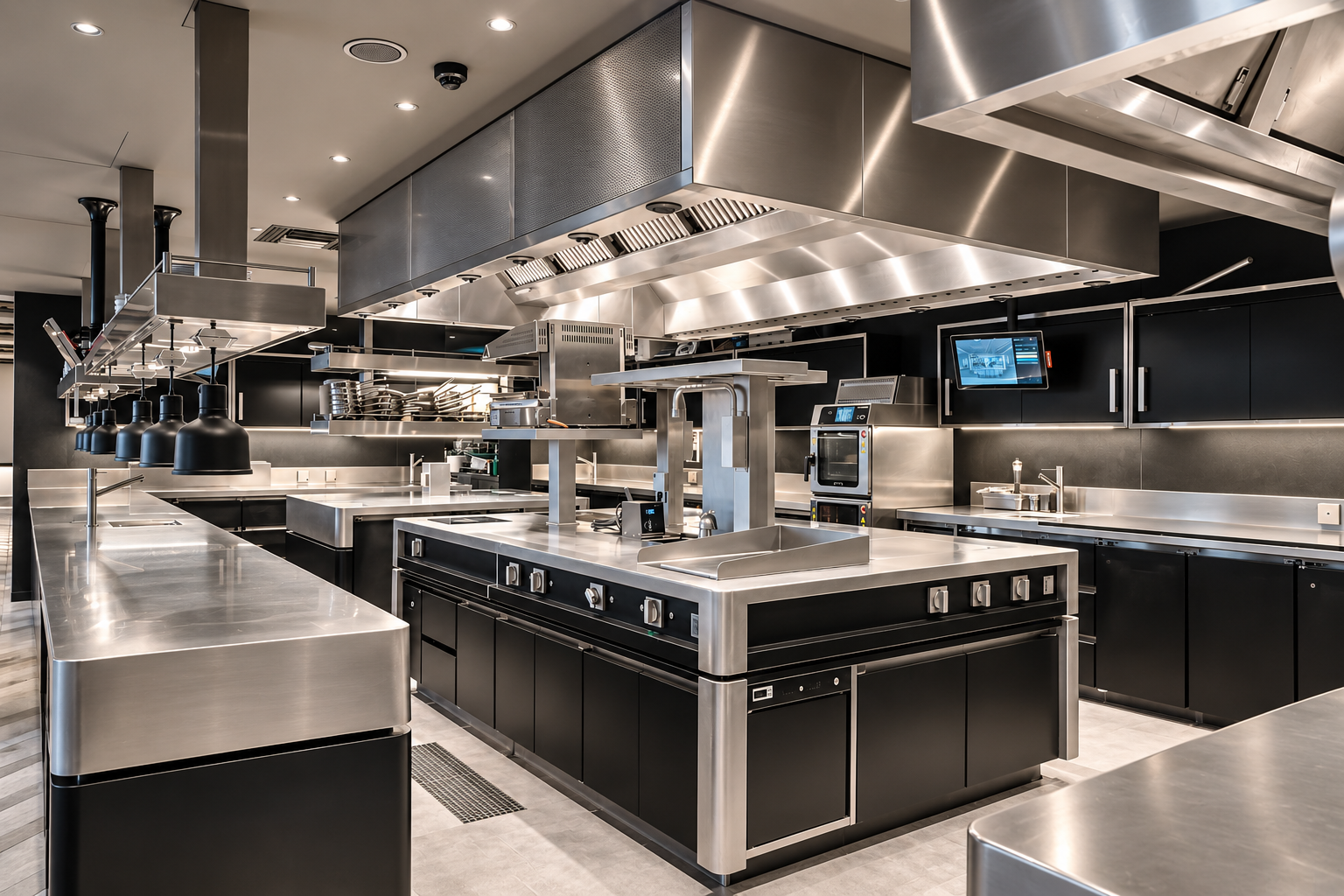 Custom cooking island Marrone στην επαγγελματική κουζίνα του Daios Cove από την XENEX.